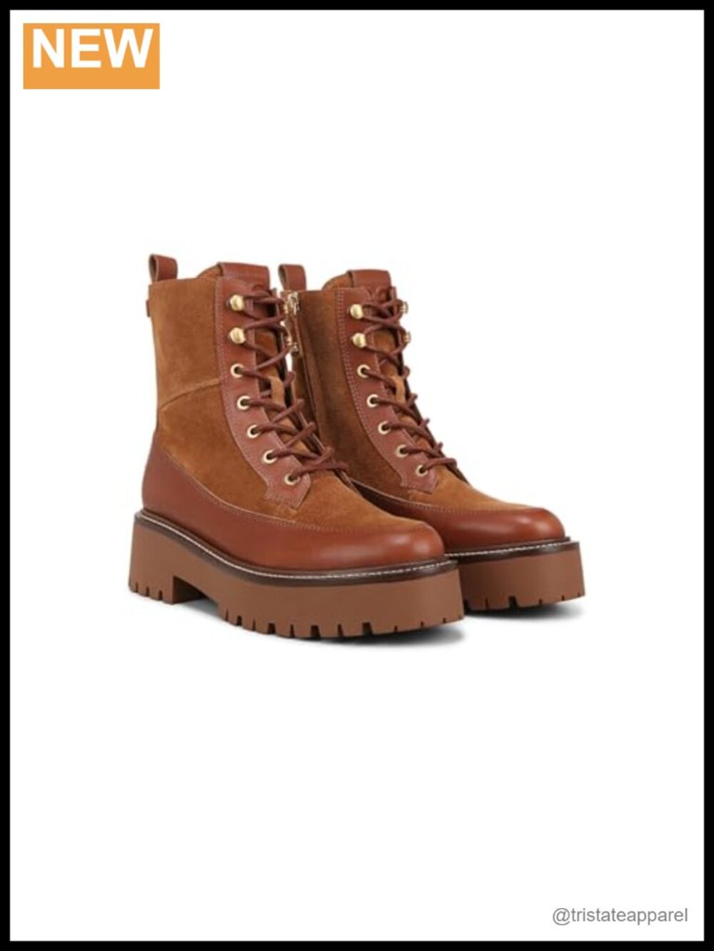 Leather Lace-Up Combat Ankle Boots Block Heel